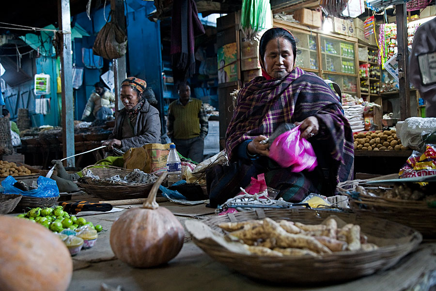  Apatani women selling vegetables on the market of Ziro
